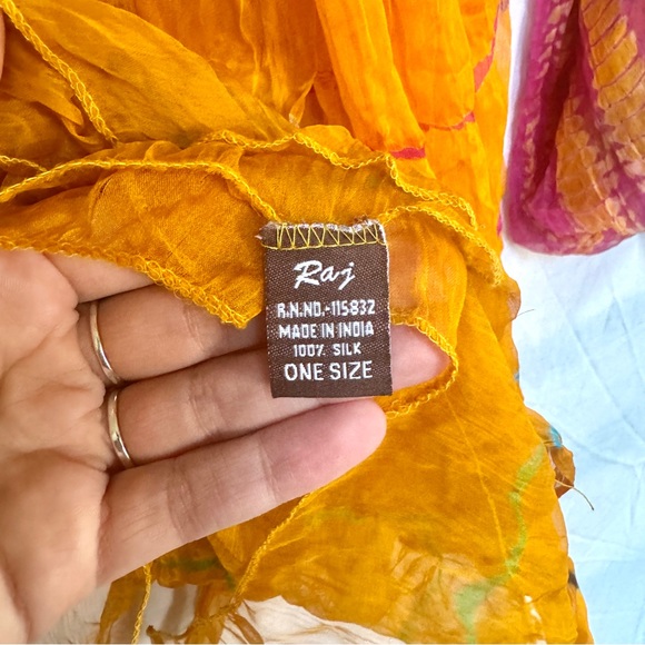 Indian 100% Silk Scarf Sari - Tie-Dye Boho Neon Rainbow Headwrap Headband - Picture 11 of 12